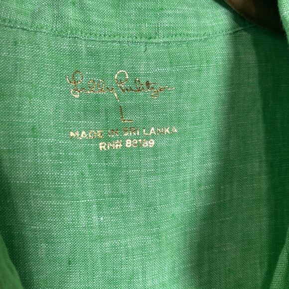 Lilly Pulitzer Dress Women’s Large Gecko Green Pilar Linen Tunic W/ Belt Resort - Picture 4 of 9